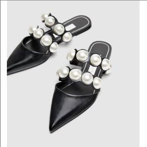 Zara flat Mules with pearl beads